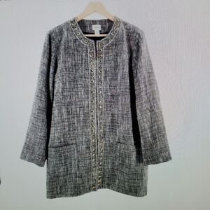 Chico's Tweed Beaded Long Line Jacket Size 1